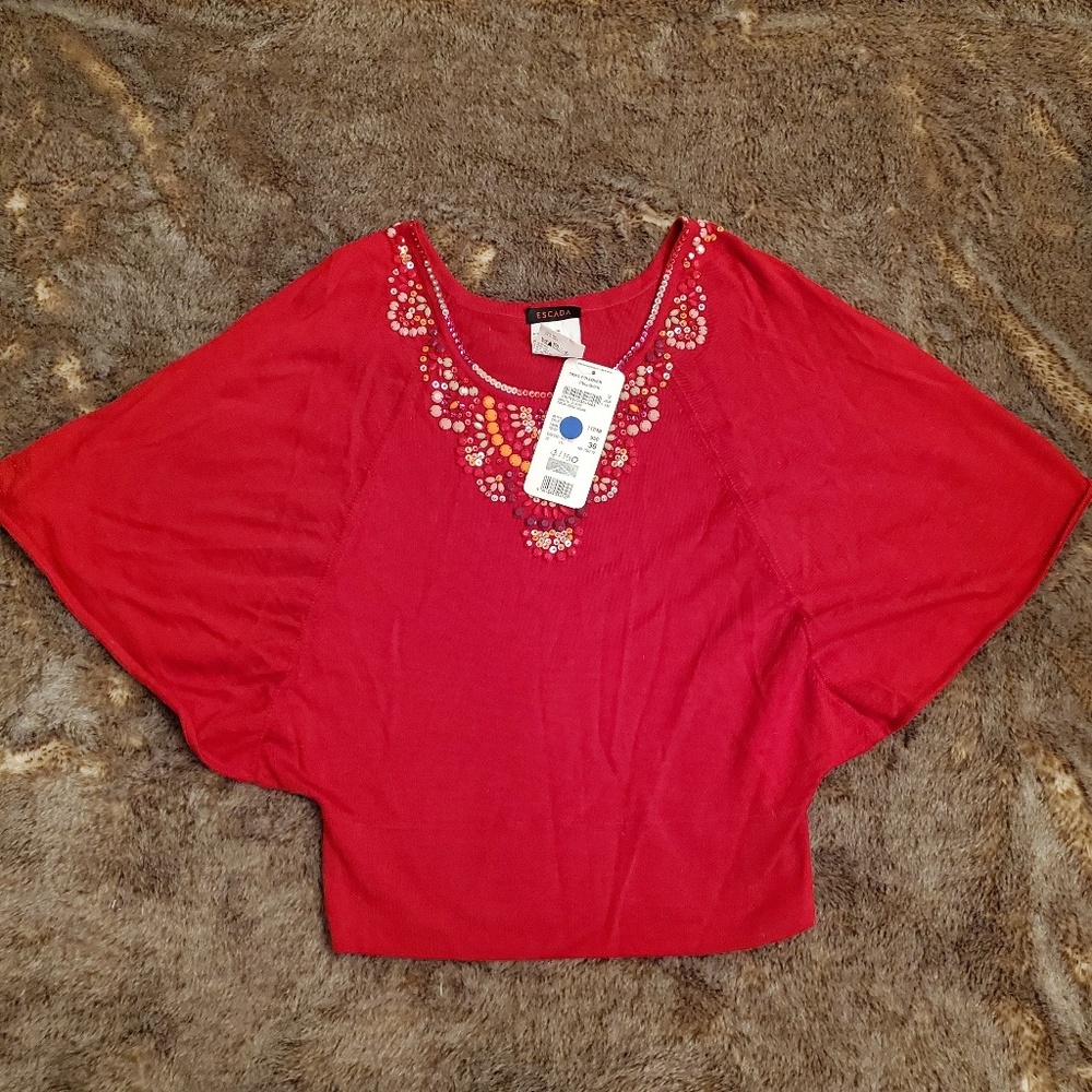 $1150 New w Tags Escada kimono sleeve beaded top